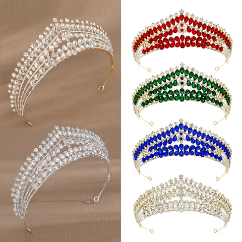 Corona de Novia Lujosa Aleación Diamantes de Imitación Cristal Tiara Diseño Floral de Gota Boda Cumpleaños Banquete Mujer