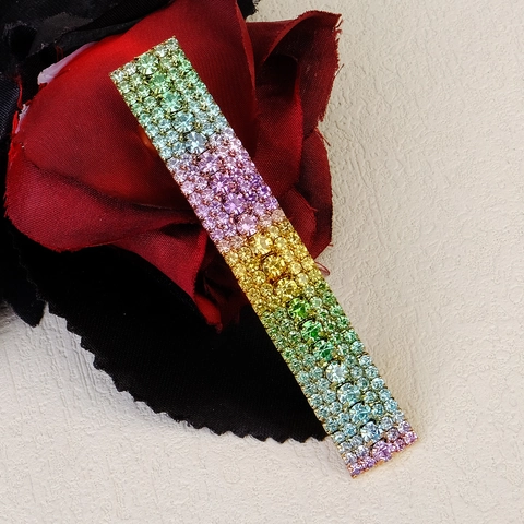 Regenboog Strass Haarspeld Rechthoekige Legering Gradiënt Kristal Barrettes Mode Haaraccessoires Voor Vrouwen Dagelijks Feest