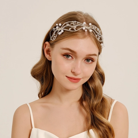 Cerchietto da Sposa Fatto a Mano con Cristalli e Perle Tiara Elegante Argento Intrecciato Accessori per Capelli Matrimonio Donna