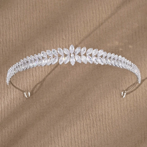 Cerchietto da Sposa con Foglie di Zircone Lega Argento Motivo a Spiga Accessorio per Capelli per Donna Matrimonio Gioielli