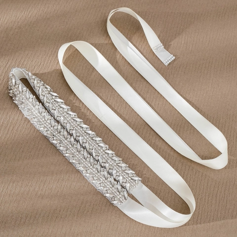 Luxury Rhinestone Bridal Belt Elegant Crystal Leaf Wedding Sash Hand Sewn Ribbon Waistband For Gowns Women Accessories