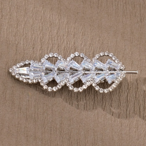 Elegante Fermaglio Capelli Foglia Lega Argento Strass Zirconia Clip Becco d'Anatra Donna Accessori Capelli Festa Regalo