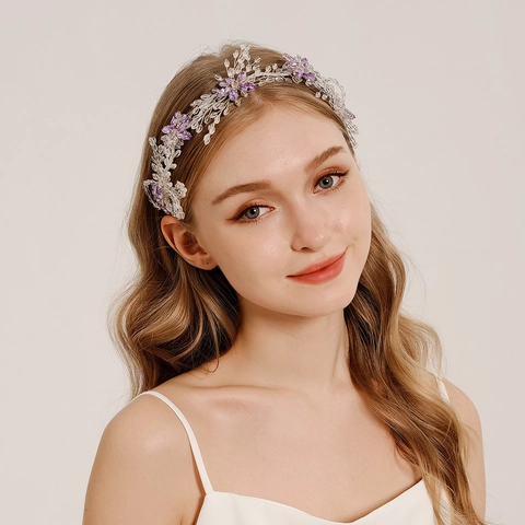 Fascia per Capelli da Sposa Vintage con Fiori di Cristallo Lussuosa Tiara con Perline Fatta a Mano per Matrimonio Festa Donna