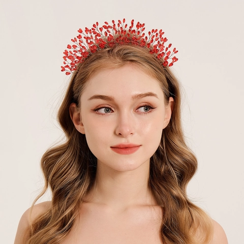 Lussuoso Cerchietto da Sposa con Perline di Cristallo Fatto a Mano Design Foglia d'Albero Ramo Accessori Capelli Matrimonio Donna