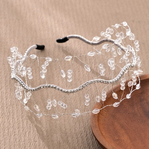 Luxury Hand-Woven Crystal Mesh Headband For Women Elegant Bridal Wedding Party Hair Accessories Rhinestone Inlaid Headpiece