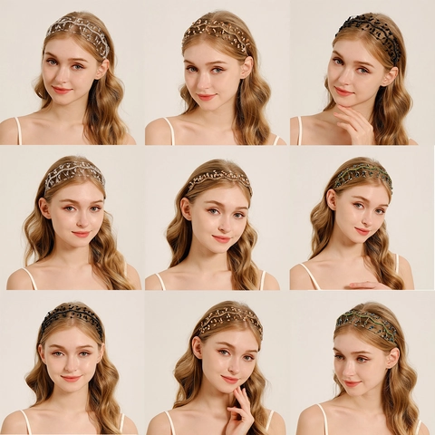Luxury Hand-Woven Crystal Mesh Headband For Women Elegant Bridal Wedding Party Hair Accessories Rhinestone Inlaid Headpiece