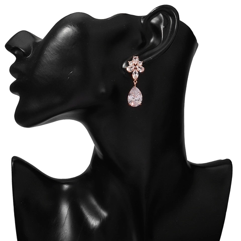 Luxury Teardrop Zirconia Drop Earrings Elegant Alloy Crystal Inlaid Jewelry For Women Wedding Party Prom Daily Fashion Accessory