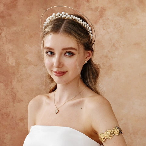 Ancient Lolita Madonna Halo Crown Headband Handmade Artificial Pearl Flower Wedding Party Photography Hair Accessories