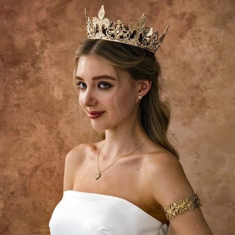 Luxury Alloy Rhinestone Gold Bridal Crown European Vintage Fleur-de-lis Wedding Tiara Birthday Party Hair Accessory Women Jewelry