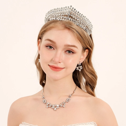 Luxus Strass Brautschmuck Set Vintage Legierung Krone Halskette Ohrringe Für Damen Hochzeit Party Ball Bankett Accessoires