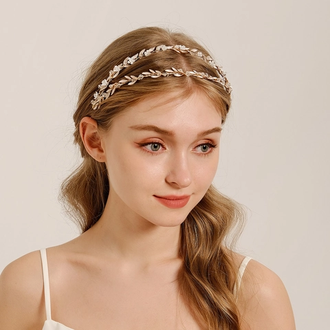 Diadema de Hojas de Oro de Estilo Bosque Vintage Guirnalda de Flores de Metal Hecha a Mano para Novia Boda Accesorios para el Cabello