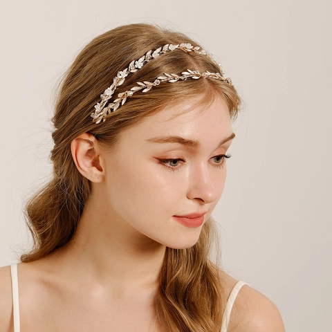 Diadema de Hojas de Oro de Estilo Bosque Vintage Guirnalda de Flores de Metal Hecha a Mano para Novia Boda Accesorios para el Cabello