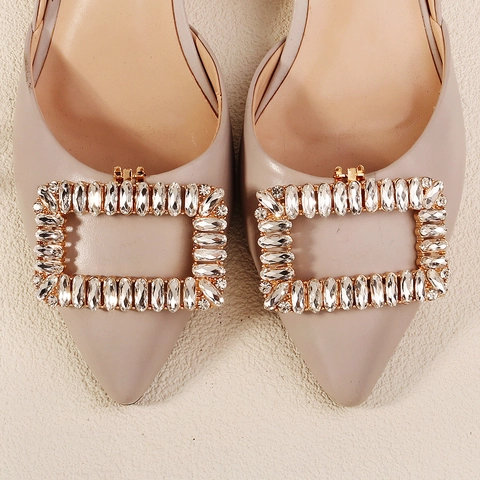 Lussuosi Clip per Scarpe in Lega con Strass Decorazione per Scarpe da Sposa Fibbie per Scarpe Quadrate Cave Donna Accessorio Elegante