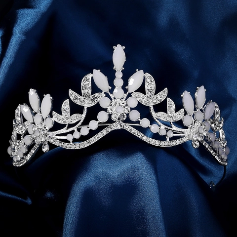 Lujosa Corona de Novia de Aleación de Strass Elegante Tiara de Boda Floral de Hoja Oro Plata Diadema de Concurso para Mujer Joyería