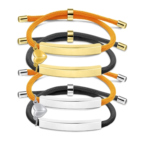 Bracelet de Couple en Acier Inoxydable Coeur Magnétique Paire Tissé à la Main Corde Tressée Bijoux Romantique Cadeau