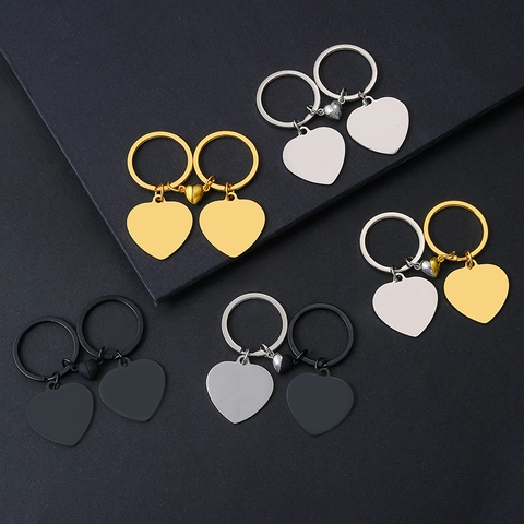 Stainless Steel Magnetic Heart Keychain For Couples Polished Metal Pendant Valentine Day Anniversary Gift Lovers Key Ring