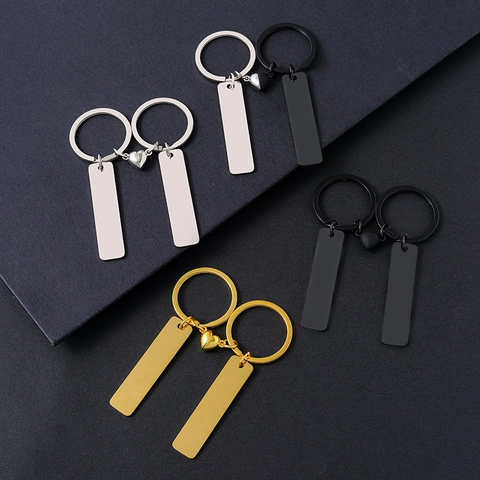 Paar Schlüsselanhänger Edelstahl Magnetisches Herz Lange Stange Schlüsselanhänger Set Für Liebhaber Valentinstag Schmuck Geschenk