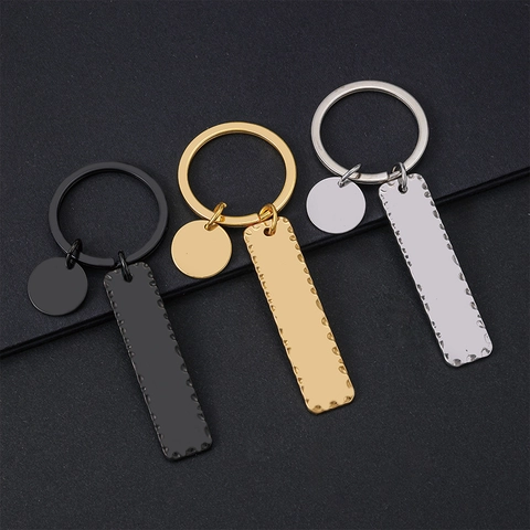 Edelstahl Gehämmert Kante Blanko Metall Schlüsselanhänger Gravierbare Anhänger Für DIY Geschenk Gold Silber Schwarz Minimalistisch Zubehör