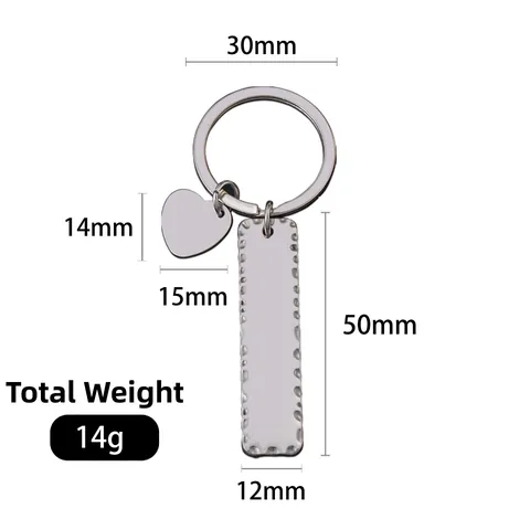 Minimalistische Roestvrijstalen Gehamerde Rechthoekige Sleutelhanger Met Hart Hanger DIY Graveerbare Blanco Metalen Sleutelring Cadeau