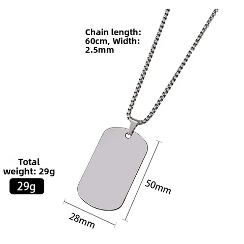 Minimalist Stainless Steel Blank Dog Tag Pendant Necklace Electroplated Rectangular Geometric Pendant Box Chain Necklace For Men Women Everyday Jewelry Gift