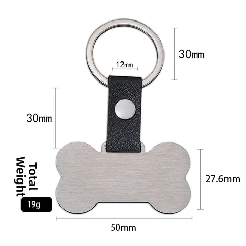Llavero de Cuero y Metal con Forma de Hueso En Blanco Grabable con Láser Etiqueta de Identificación de Mascota Oro Plata Negro