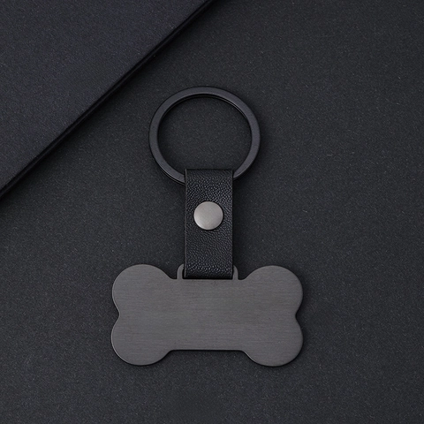 Llavero de Cuero y Metal con Forma de Hueso En Blanco Grabable con Láser Etiqueta de Identificación de Mascota Oro Plata Negro