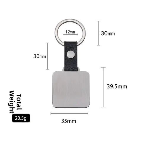 Llavero Cuadrado Minimalista de Acero Inoxidable Con Correa de Cuero Placa DIY Grabado Láser Llavero para Hombres Mujeres