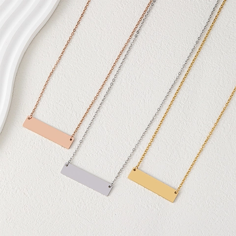 Minimalist Stainless Steel Horizontal Bar Pendant Necklace For Unisex Gold Silver Rose Gold Black Blank Bar Necklace Jewelry Gift