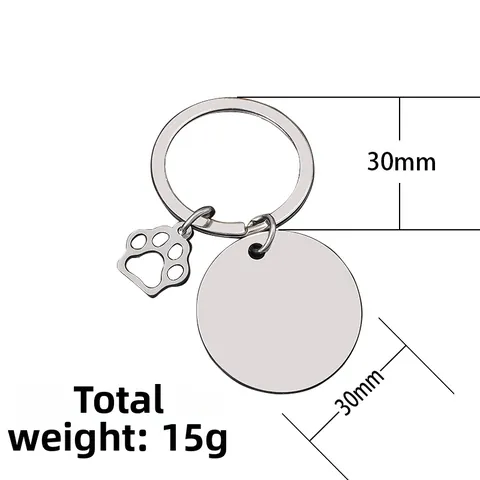 Stainless Steel DIY Blank Customizable Keychain Set With Paw Print Charm Round Heart Dog Tag For Pet ID Personalized Gift