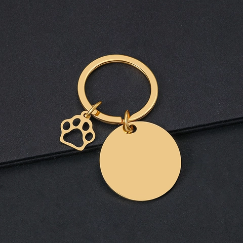 Juego de Llaveros Personalizables de Acero Inoxidable DIY Con Dije de Huella de Pata Corazón Redondo Placa de Identificación Regalo