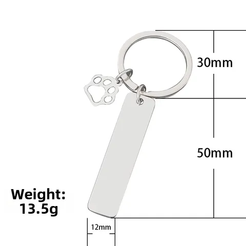 Stainless Steel Keychain With Hollow Pet Paw Pendant Blank Bar Round Heart Military Tag Metal Key Ring Jewelry Gift