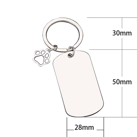 Stainless Steel Blank Keychain Dog Tag Heart Round Rectangle Pendant With Hollow Paw Print Charm For DIY Identity Gift