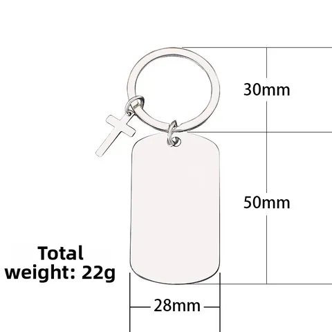 Polished Stainless Steel Cross Military Tag Keychain Religious Dog Tag Key Ring For Engraving DIY Commemorative Gift