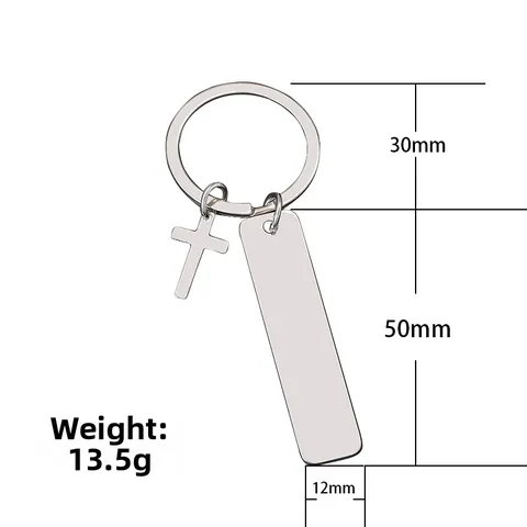Llavero de Acero Inoxidable Con Colgante de Cruz y Placa de Identidad En Blanco Grabable Anillo de Metal Para Hombre Mujer Estilo Minimalista DIY