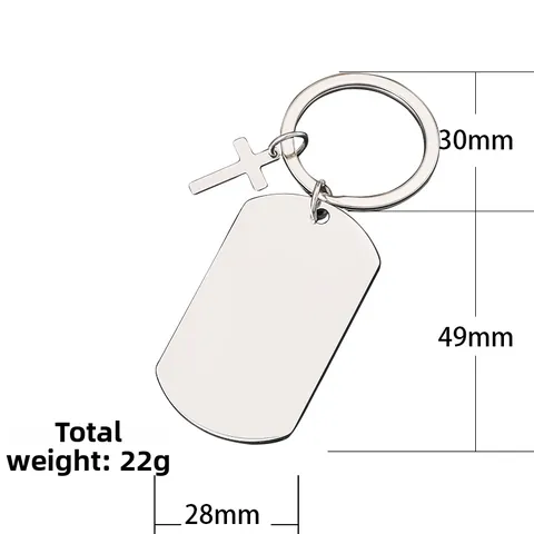 Stainless Steel Cross Dog Tag Keychain Mirror Polished Religious Military Pendant Keychain For Men Women Gift Jewelry