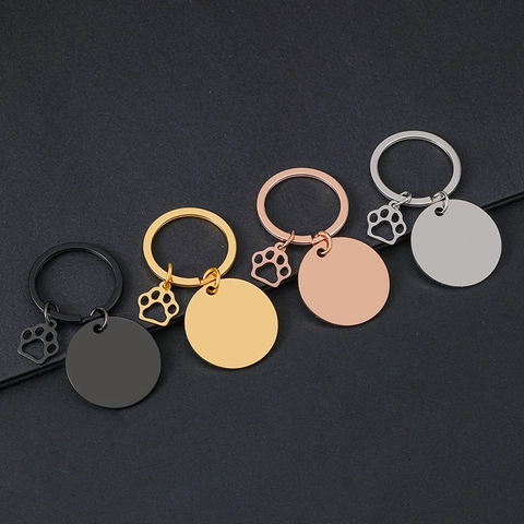 Juego de Llaveros Personalizables de Acero Inoxidable DIY Con Dije de Huella de Pata Corazón Redondo Placa de Identificación Regalo