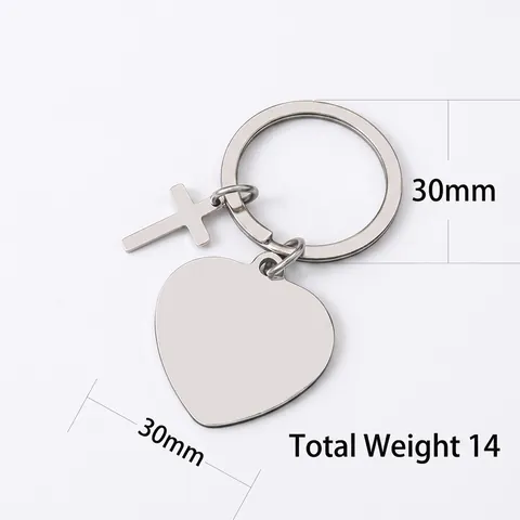 Minimalist Metal Cross Heart Keychain For Men Women Religious Blank Engravable Pendant Key Ring Personalized Metal Jewelry Gift
