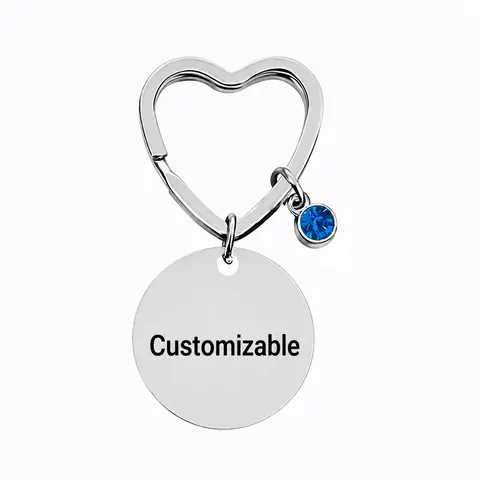 Stainless Steel Heart Clasp Keychain With Round Blank Tag Rhinestone Charm DIY Metal Keyring For Men Women Festival Gift