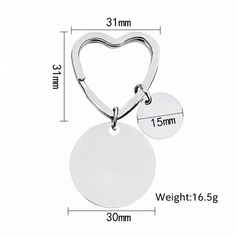 Stainless Steel Heart Shaped Keychain With Blank Round Charm DIY Engraving Personalized Metal Keyring Accessories