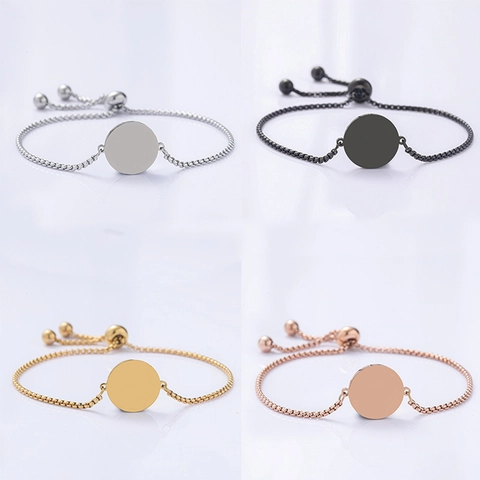 Bracelet Bolo Réglable en Acier Inoxydable pour Femmes Minimaliste Pendentif Disque Rond Bracelet Chaîne Bijoux Cadeau