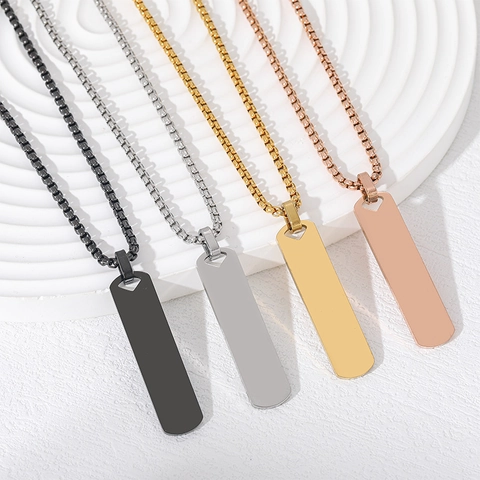 Minimalistische Roestvrijstalen Rechthoekige Hanger Halsketting Met Box Ketting Voor Mannen Vrouwen Blanco Gepolijste Sieraden