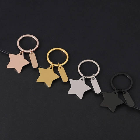 Minimalistischer Edelstahl Sternanhänger Schlüsselanhänger Poliertes Metall Ovaler Anhänger Schlüsselring Für Auto Hausschlüssel Unisex Geschenk