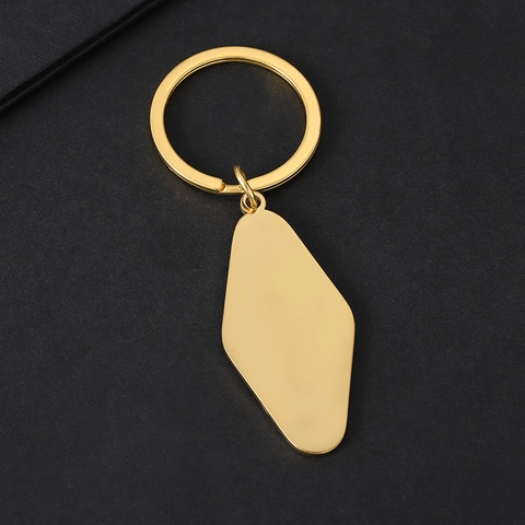 Llavero en Blanco de Acero Inoxidable en Forma de Rombo Grabable Anillo de Metal Geométrico Etiqueta de Hotel Regalo