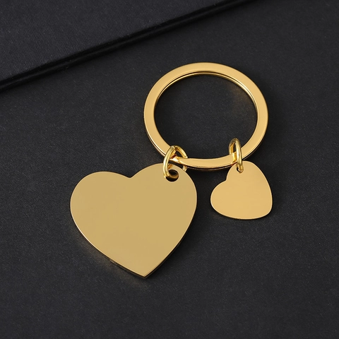 Llavero de Doble Corazón de Acero Inoxidable Pulido en Blanco Grabado DIY Corazón Grande Pequeño Moda Llavero para Mujeres Hombres Regalo Joyería