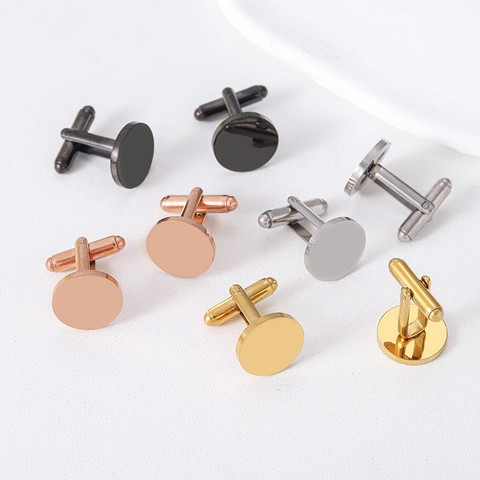 Stainless Steel Round Cufflinks For Men Business Wedding Shirt Button Polished Brushed Accessory Minimalist Jewelry Gift