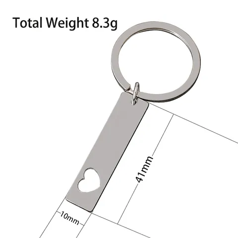 Polished Stainless Steel Rectangle Bar Keychain With Heart Hollow Design Metal Heart Key Ring Blank Material For DIY Gift