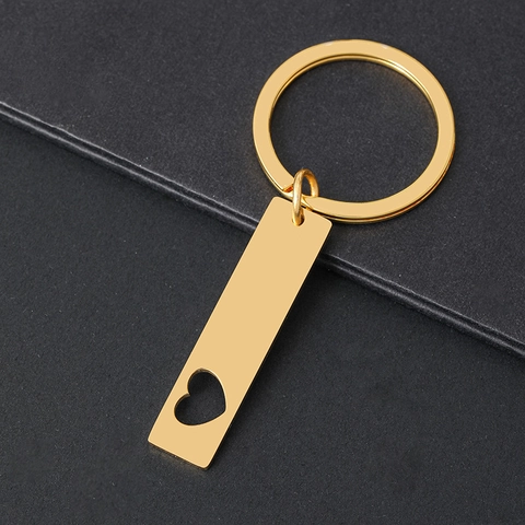 Polished Stainless Steel Rectangle Bar Keychain With Heart Hollow Design Metal Heart Key Ring Blank Material For DIY Gift