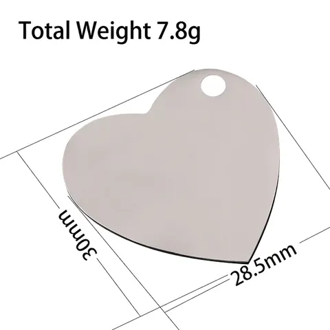 Stainless Steel Heart Shape Blank Tag For Engraving Mirror Polished Metal Keychain Pendant For Pet ID DIY Jewelry Making