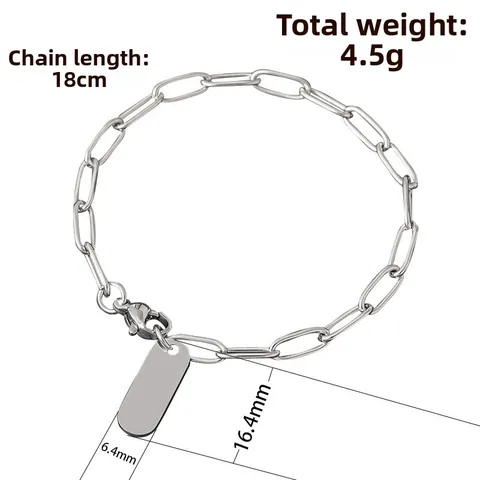 Bracciale a Graffetta in Acciaio Inossidabile per Donna Hip Hop Pendaglio Ovale Bianco Incidibile Bracciale a Catena Gioielli Regalo