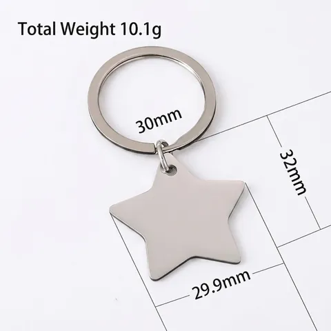 Polished Stainless Steel Pentagram Star Keychain Metal Key Ring DIY Blank Material Star Pendant Holiday Gift Men Women Accessories